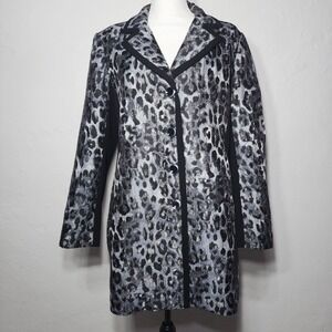 Dennis by Dennis Basso Topper Coat Womens 14 Silver Leopard Excellent Metallic